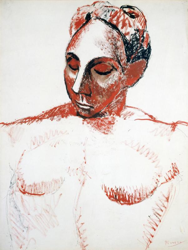 femme à la tête rouge Picasso pour illustrer le 8ème épisode du podcast "guerilla du sein" la politique de la terre brûlée ou les effets de la radiothérapie